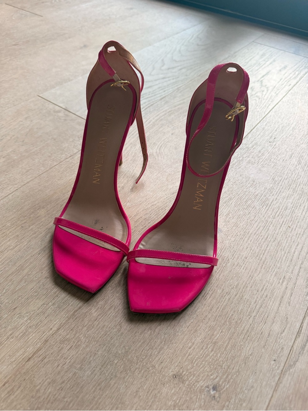Stuart Weitzman Hot Pink Ankle-Strap Stiletto Sandals